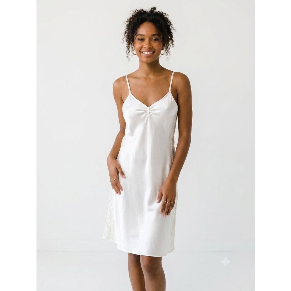 Morgan Taylor Ivory Satin Lace Slip Dress Nightgown Large Bridal Y2K VTG